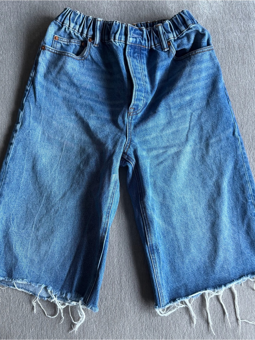 alexanderwang Elastic Waist Raw Hem Denim Jean Button Fly Shorts Blue $350